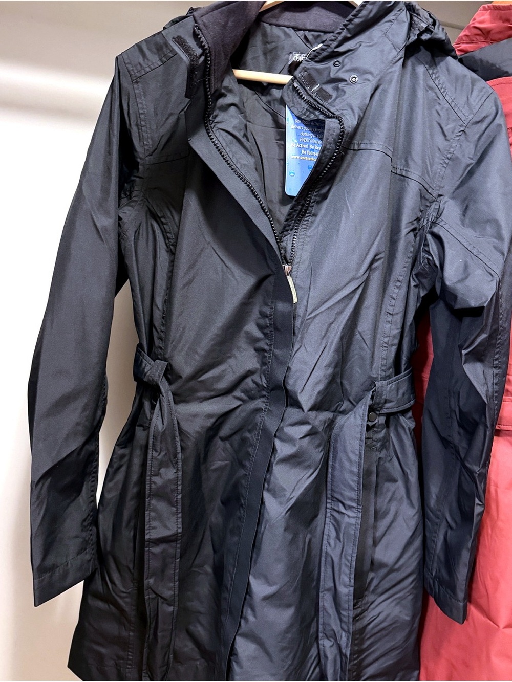 One Tooth NWT Performance Coat Belted Hooded Water-Resistant Black Women's M
